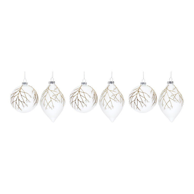 Glittered Glass Tree Branch Ornament (Set of 6)