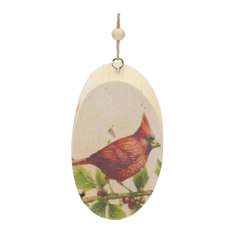 Wood Cardinal Bird Tree Disc Ornament (Set of 24)