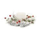 Melrose Flocked Pine Holly Sleigh Bell Candle Ring 18"D