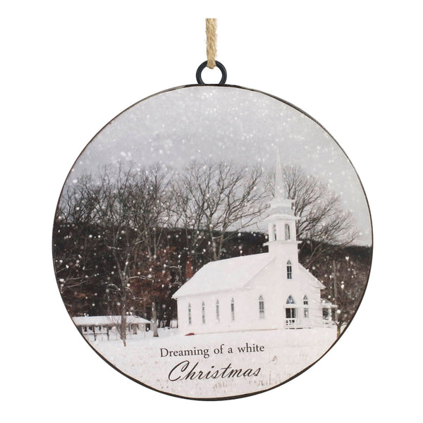 Metal White Christmas Disc Ornament (Set of 12)