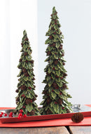 Melrose Holly Leaf Holiday Trees with Pinecone Accents (Set of 2)