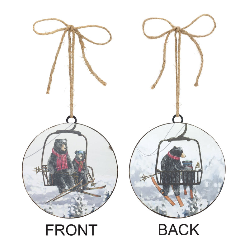 Black Bears on Ski Lift Disc Ornament with Jute Hanger (Set of 12)