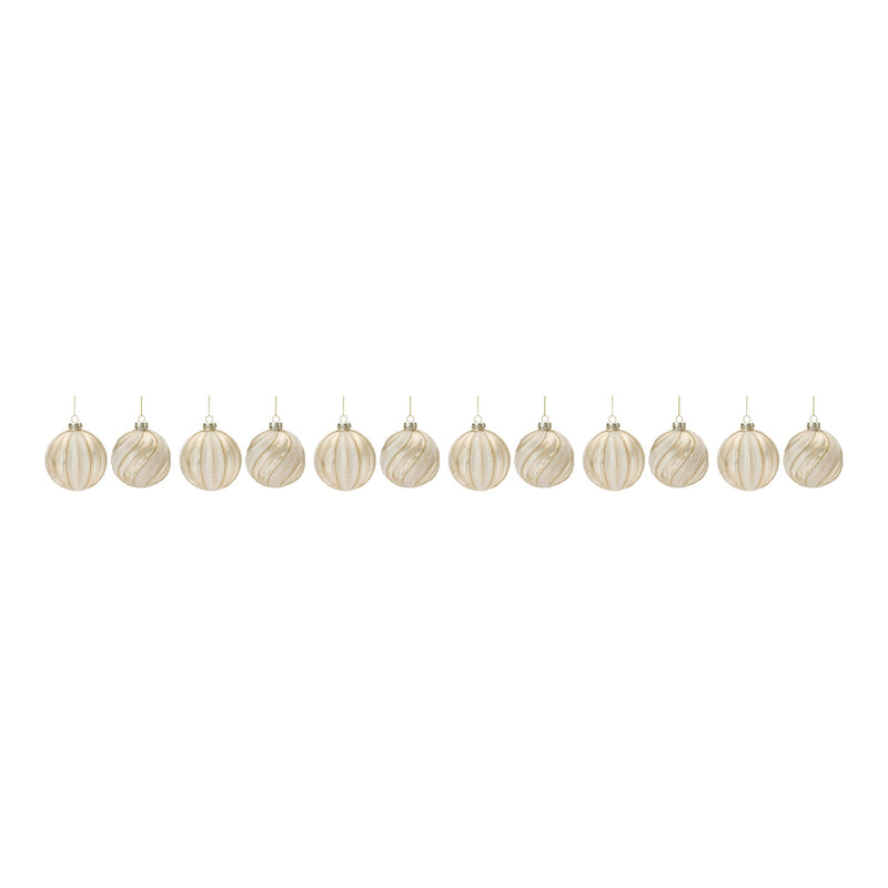 Ribbed Glitter Glass Ball Ornament (Set of 12)