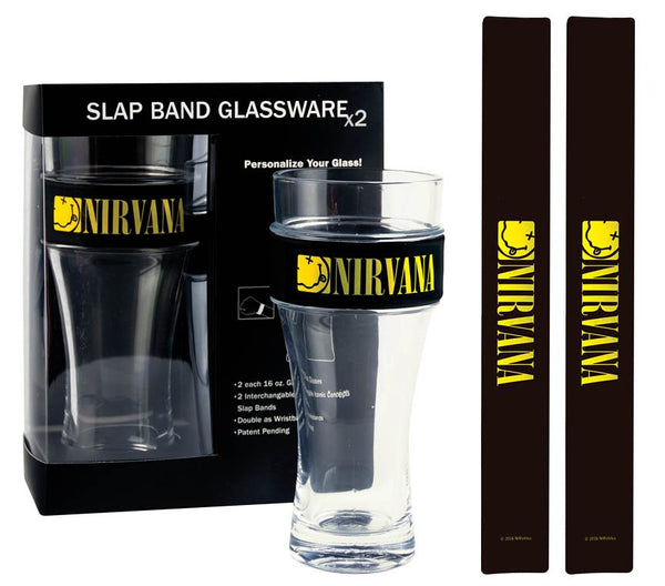 Iconic Concepts Nirvana 2-Pack Slap Band Pint Glassware Smiley Logo Black/Yellow