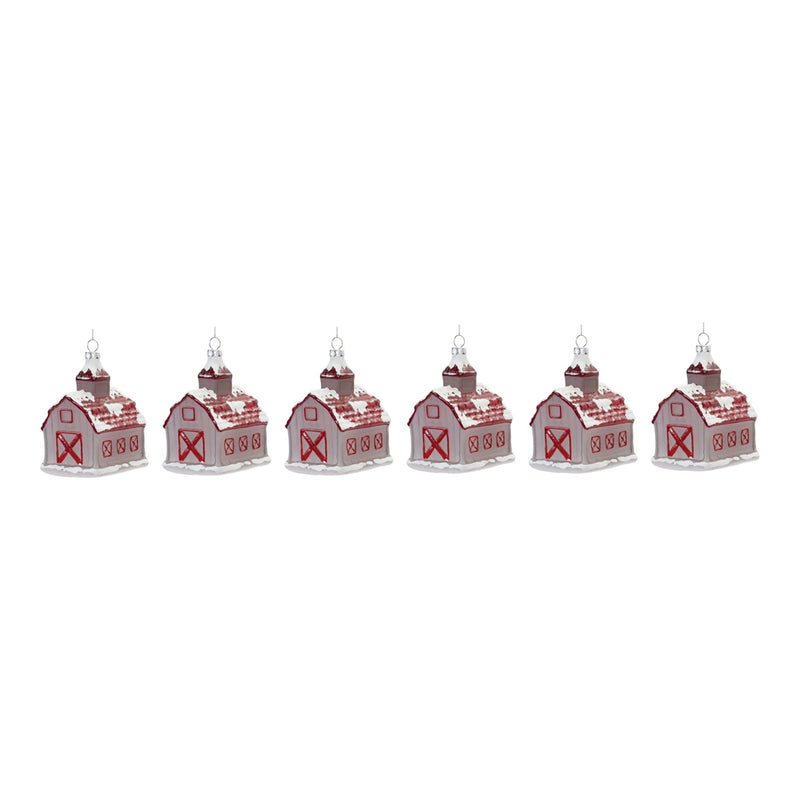 Frosted Glass Barn Ornament (Set of 6)