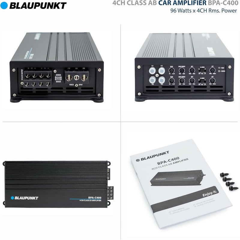 Blaupunkt BPA‑C400 4‑Channel Class AB Car Amplifier 136 W × 4 RMS 2 Ohm