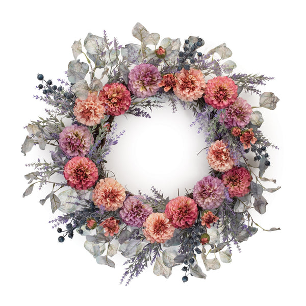 Mixed Zinnia Floral Wreath 24"D