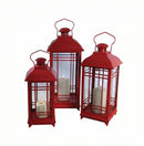 Traditional Red Metal Lantern (Set of 3)