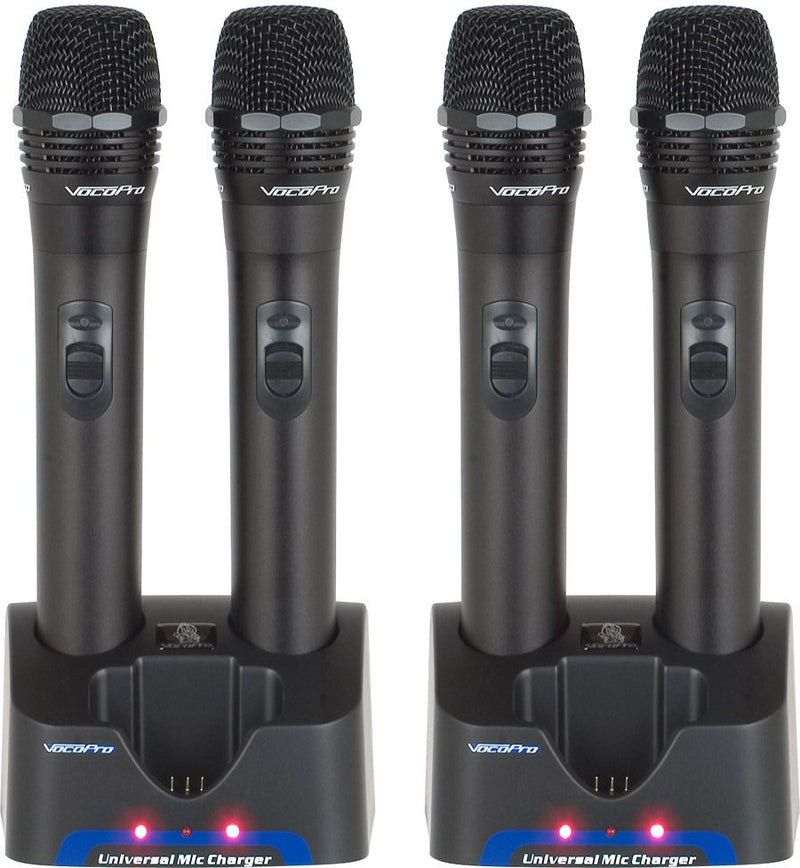 VocoPro UHR9 4 UHF Handheld Rechargeable Microphones with Charging Stations