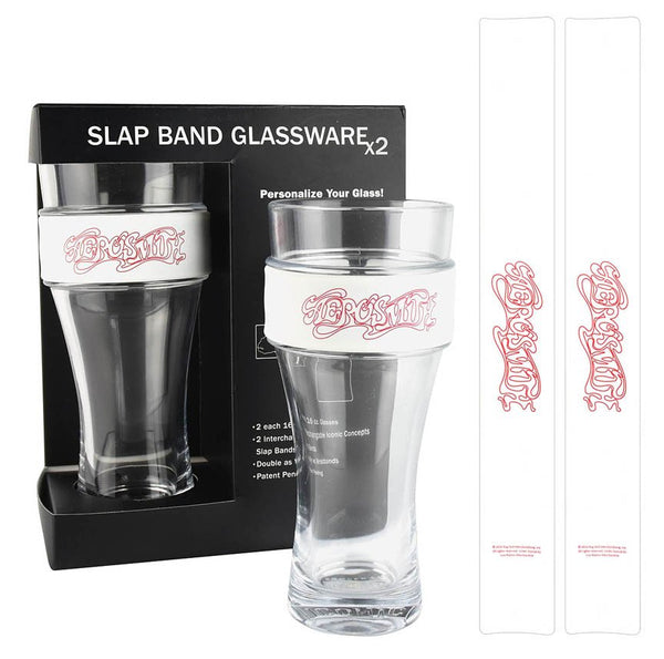 Iconic Concepts Aerosmith 2-Pack Slap Band & Pint Glass White w/ Red Logo