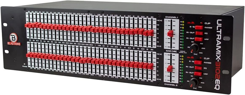 Blastking ULTRAMIX3102-EQ Dual 31-Band Graphic EQ w/ XLR TRS & HPF 110–220V