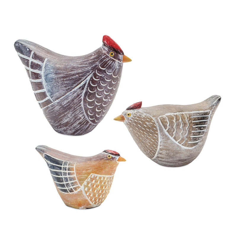 Etched Chicken Shelf Sitter with Wood Grain Design (Set of 6)