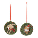 Melrose Playful Cat and Dog in Pine Wreath Ornament (Set of 4)
