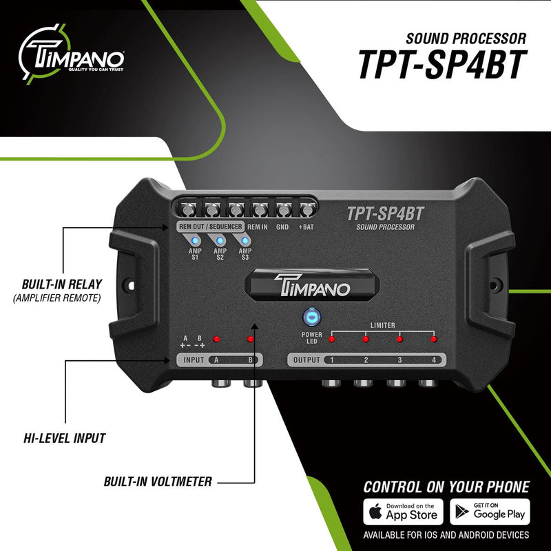 Timpano TPT‑SP4BT Bluetooth DSP 2‑in 4‑out Signal Processor Car Audio