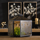 Melrose Forest Cut Metal Lantern with Gold Accent 12"H Rustic Black  Gold