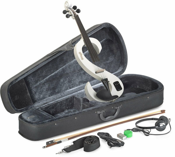 Stagg S-Shaped 4/4 Electric Violin w/ Soft Case & Headphones White New Open Box