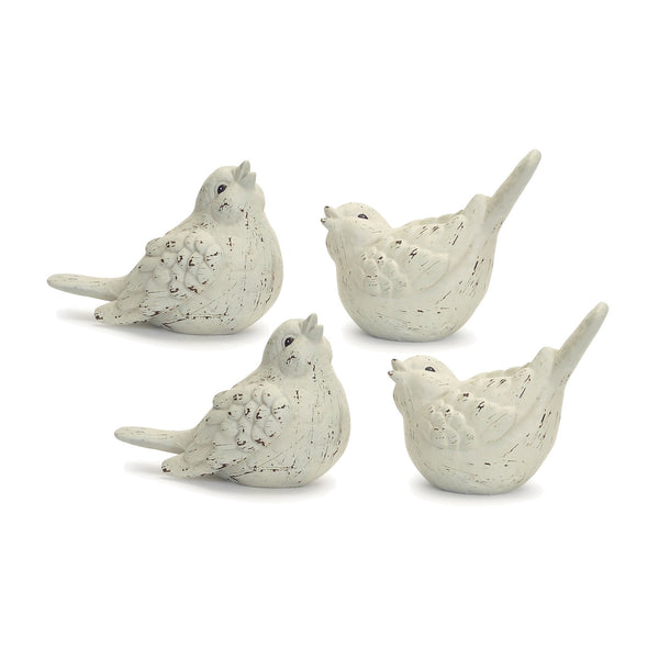 Ivory Terra Cotta Bird Figurine (Set of 4)