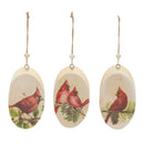 Wood Cardinal Bird Tree Disc Ornament (Set of 24)