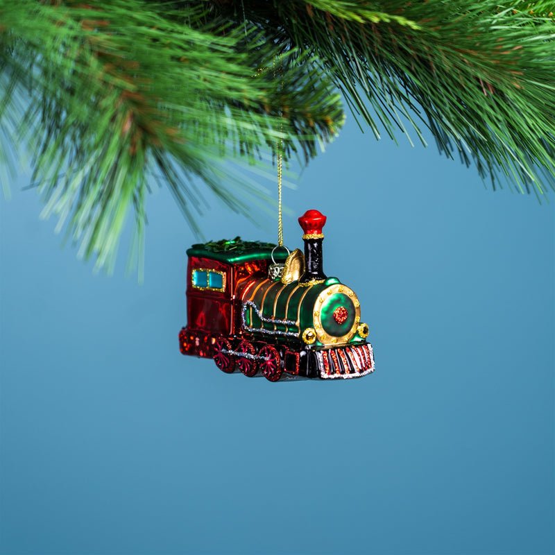 Glittered Glass Train Ornament (Set of 6)