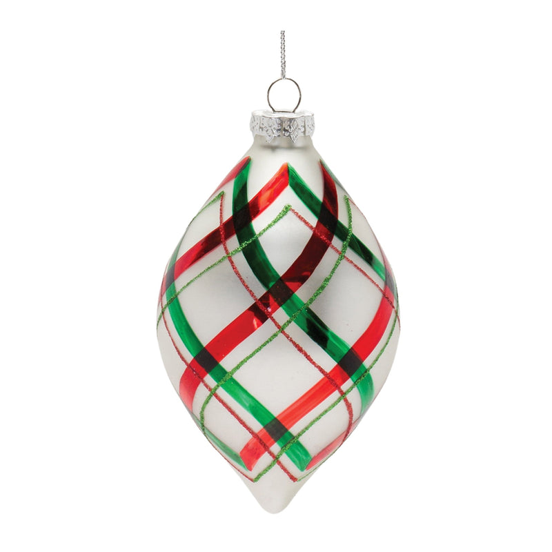 Plaid Glittered Glass Ornament (Set of 6)