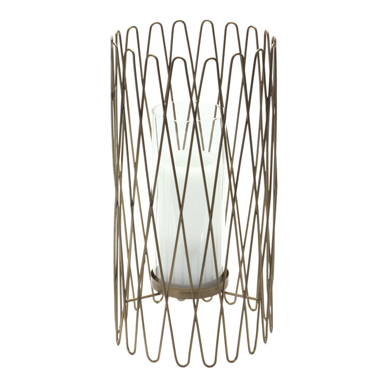 Melrose Geometric Iron Candle Holder with Glass Hurricane