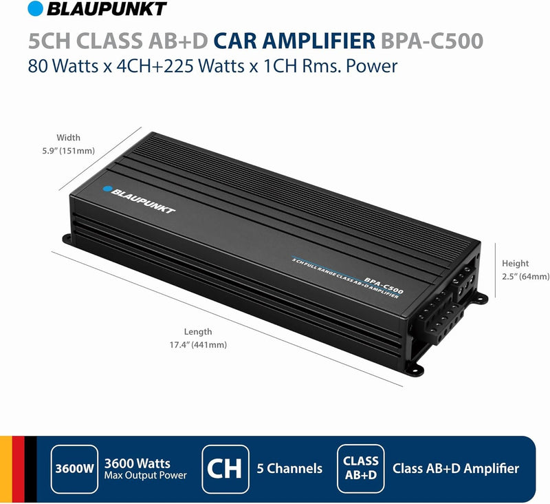 Blaupunkt BPA‑C500 5 Channel 500 W Class AB+D Car Amplifier