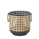 Melrose Punched Metal Candle Holder with Rattan Design (Set of 2)