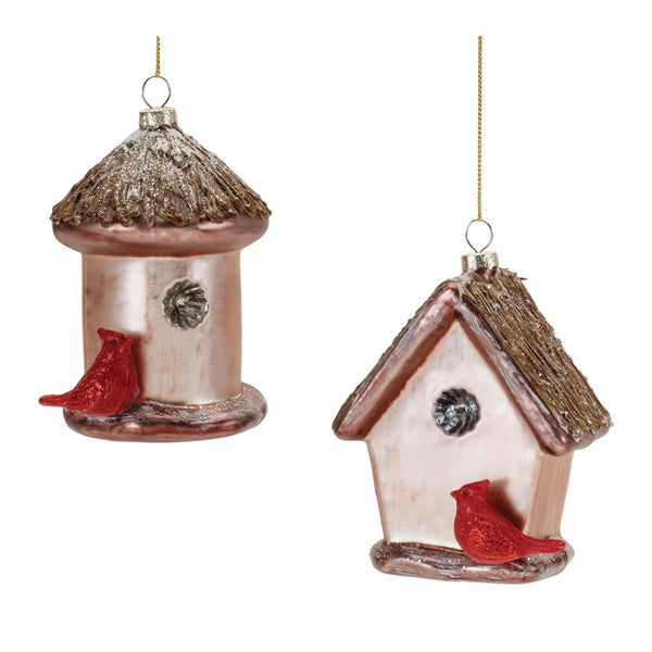 Glittered Glass Birdhouse Ornament (Set of 6)