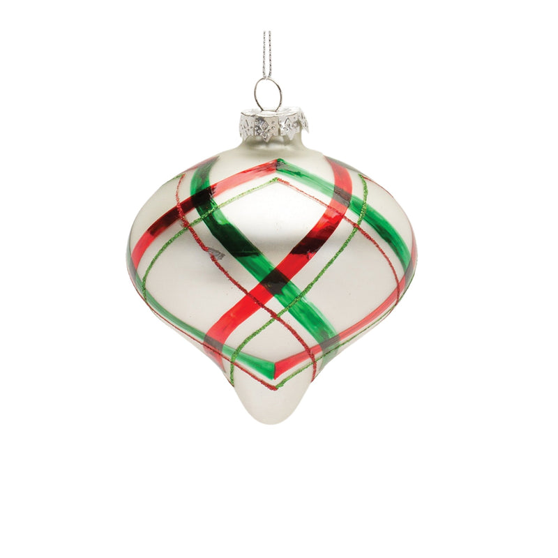 Plaid Glittered Glass Ornament (Set of 6)