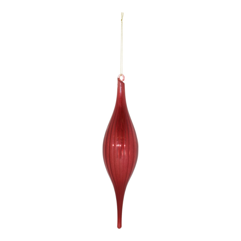 Red Ribbed Glass Drop Ornament (Set of 6)