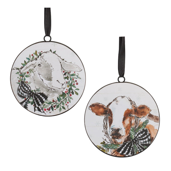 Metal Farm Animal Disc Ornament (Set of 12)