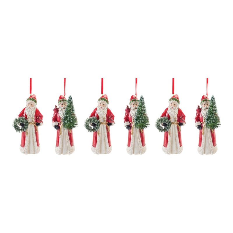 Santa with Cardinal Bird Ornament (Set of 6)