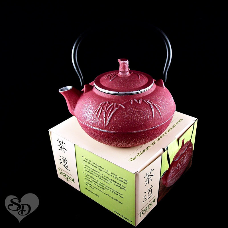 Japanese Tetsubin Cast Iron Teapot 50 oz / 1.5 L Burgundy Bamboo w/ Infuser