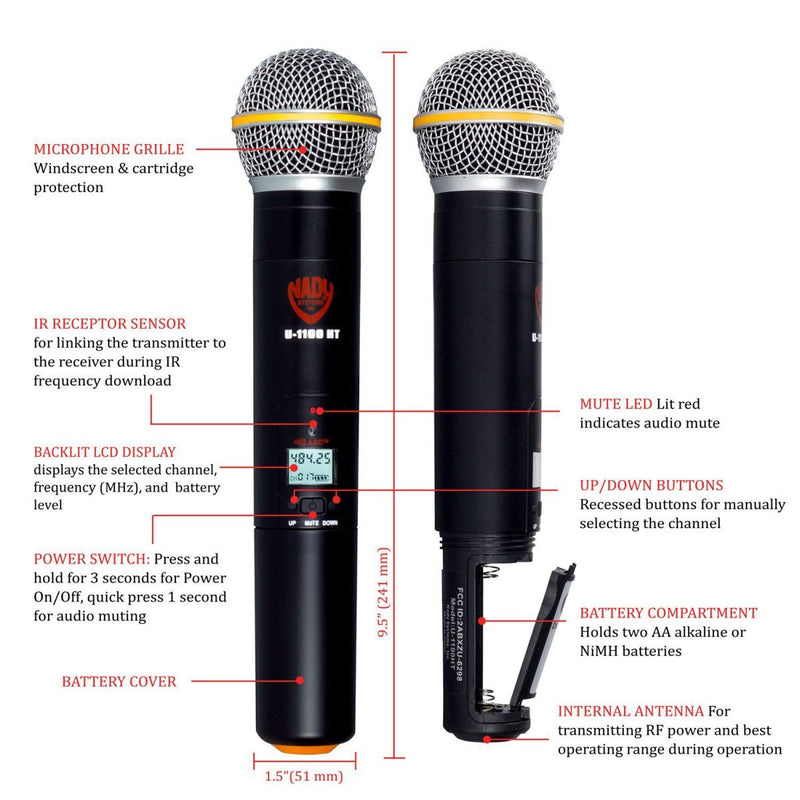 Nady Dual HT 200-Channel UHF Wireless Handheld Microphone System - U-2100 HT