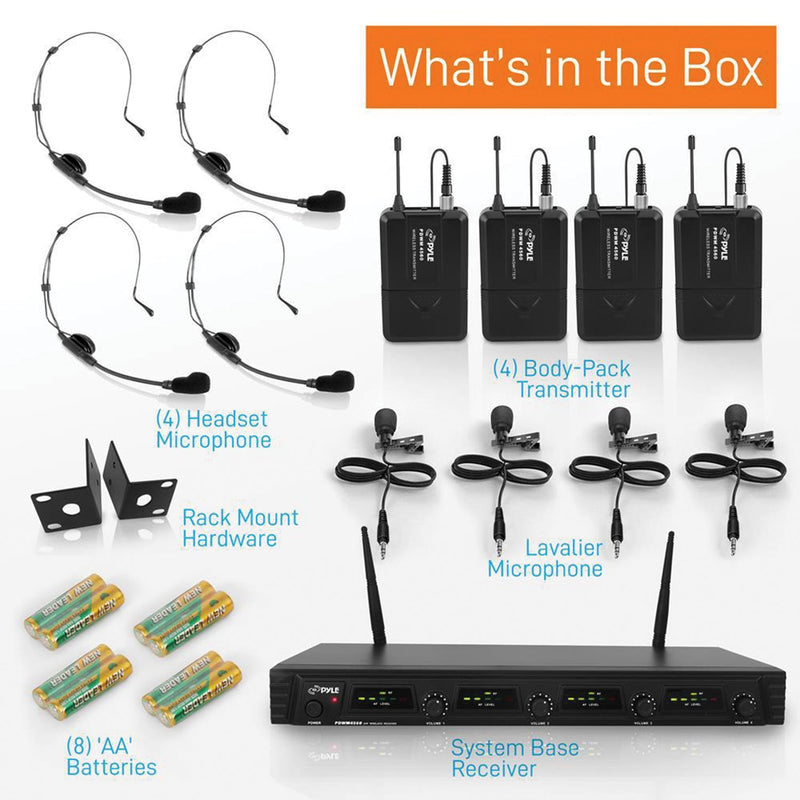 Pyle UHF Quad-Channel Fixed-Frequency Wireless Microphone System - PDWM4560