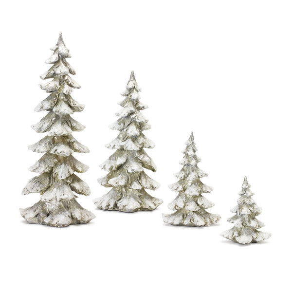 Frosted Pine Tree Décor with Silver Finish (Set of 4)