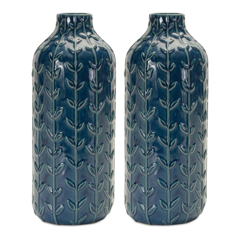 Ceramic Leaf Pattern Vase (Set of 2)