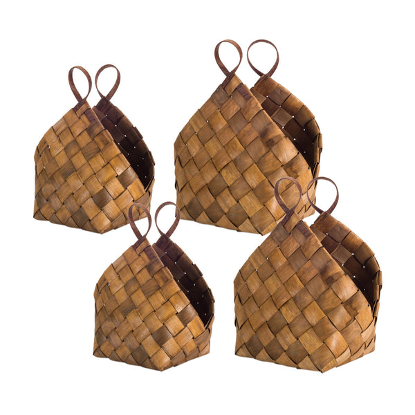 Woven Metasequoia Wood Basket with Handles (Set of 4)