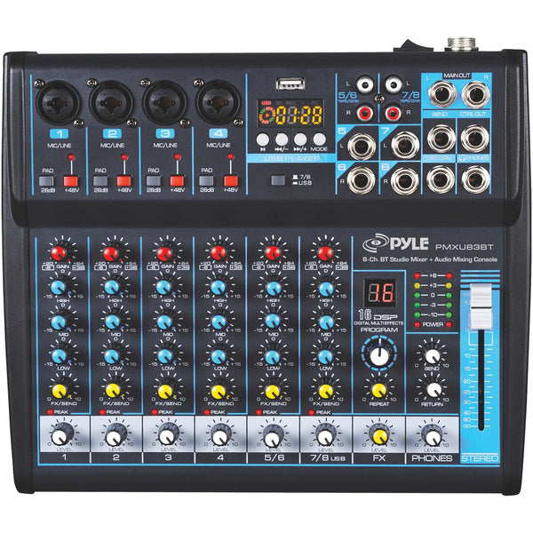 Pyle Pro Audio 8 Channels DJ Sound Mixer w/ Bluetooth - PMXU83BT