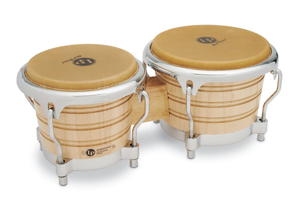 Latin Percussion 7-1/4" & 8-5/8" Bongos - Natural w/ Chrome Hardware - LP201AX-2