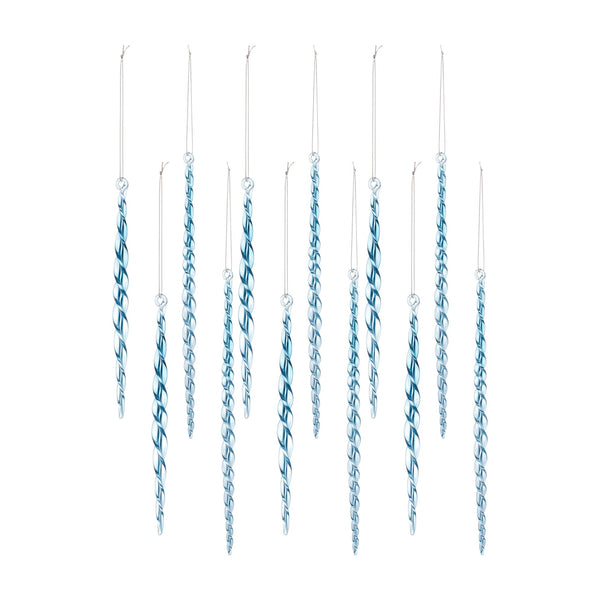 Blue Icicle Twist Drop Ornament (Set of 12)