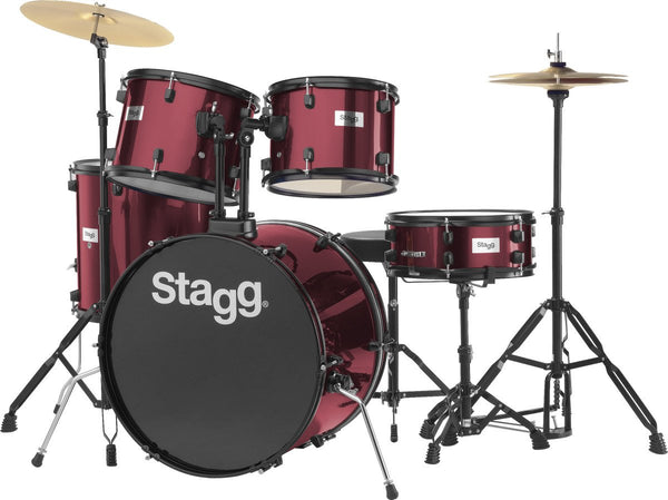 Stagg 5-Piece Drum Set 22/12/13/16/14 w/ Hardware, Throne & Cymbals - TIM122B WR