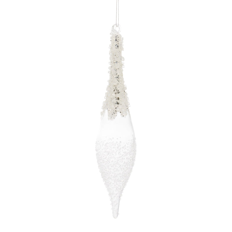 White Beaded Tear Drop Icicle Ornament (Set of 12)