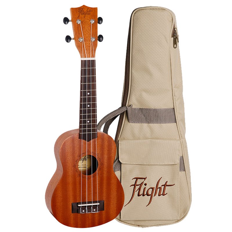 Flight Soprano Acoustic Ukulele w/ Gig Bag - Engraved African Sapele - NUS310