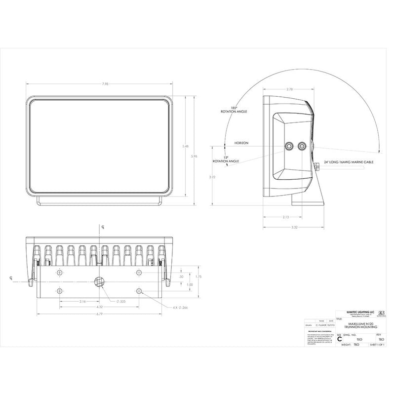 Lumitec Maxillume h120 - Trunnion Mount Flood Light White Housing White Dimming