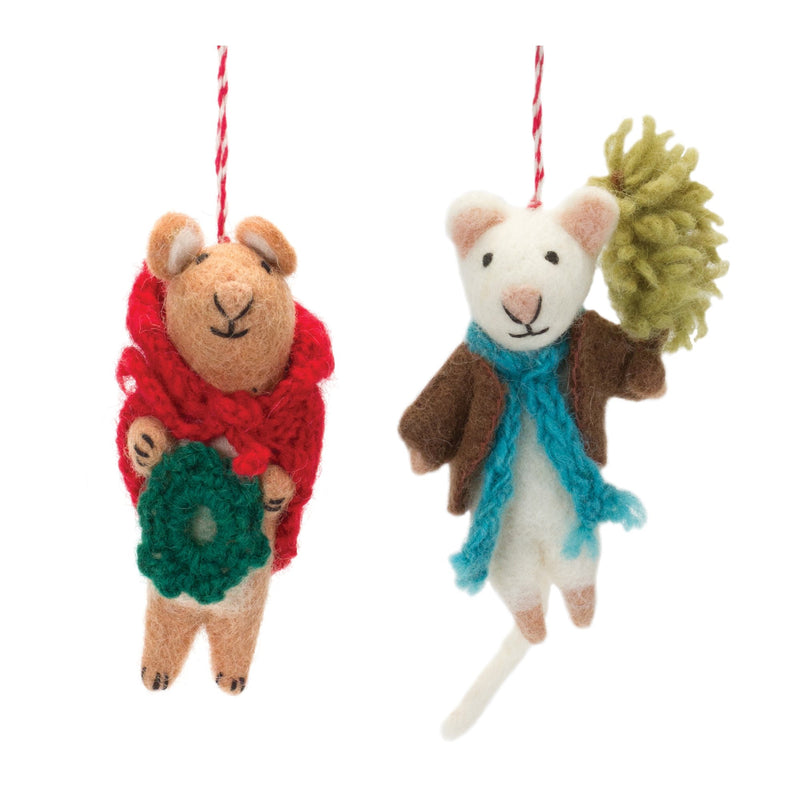 Felt Wool Mouse Ornament (Set of 6)