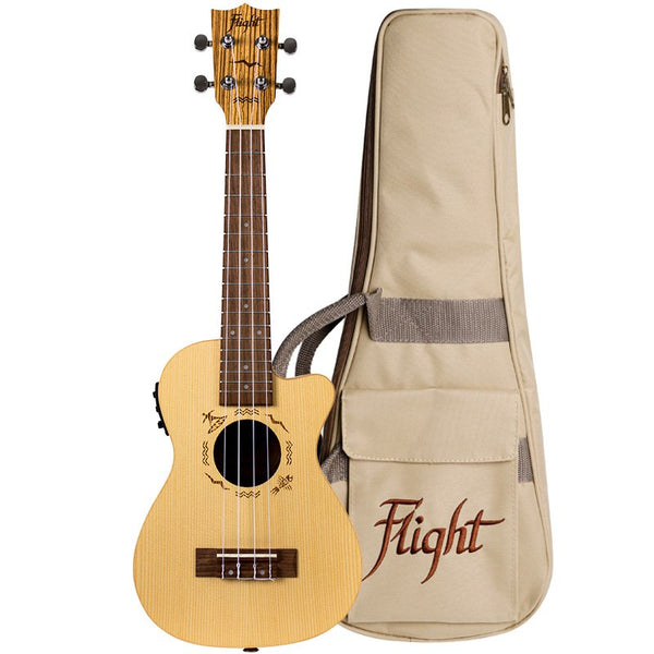 Flight CEQ Electric Acoustic Concert Ukulele w/ Gigbag - Zebrawood - DUC328CEQ