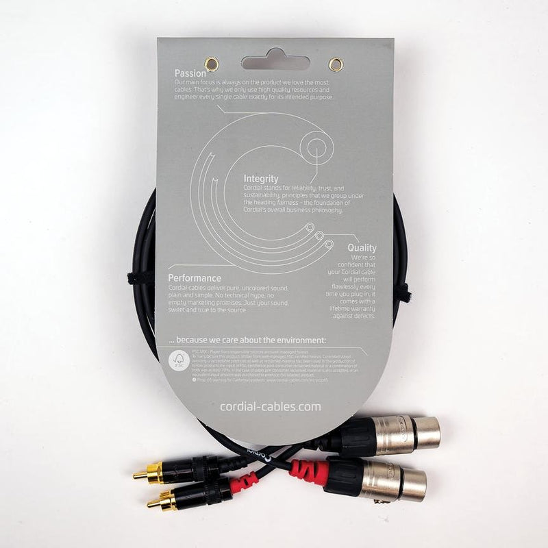 Cordial 5' Unbalanced Twin Cable - Female XLR to RCA Male - CFU1.5FC