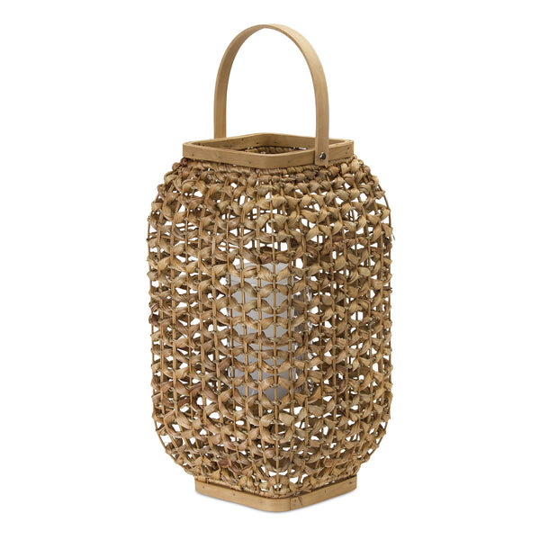 Woven Wicker Lantern with Glass Insert 16"H