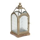 Pewter Metal Lantern with Ornate Glass 16"H